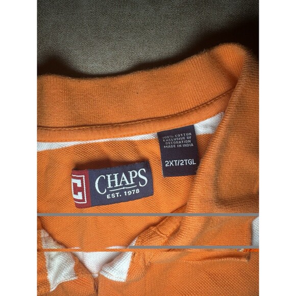 Chaps Polo Shirt Adult 2XT Orange Striped Cotton Casual Rugby Mens - Picture 4 of 6